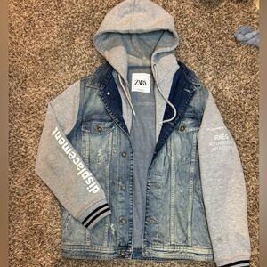 Zara Blue Denim Jacket with Gray Sleeves